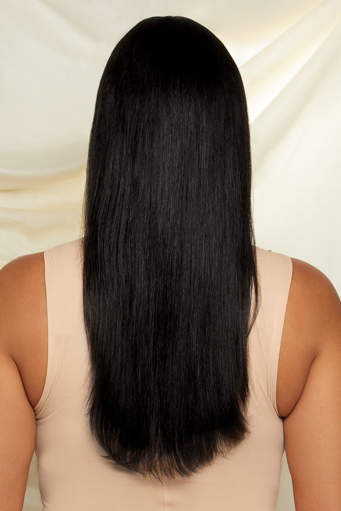 natural black clip in hair extensions before and after